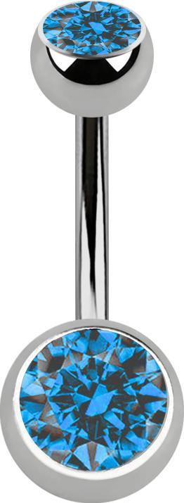 Actual product image Star Piercing Banana silver with two balls silver with crystal light blue (without brass, Titanium G23)