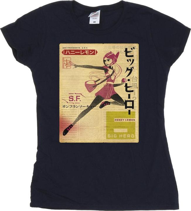 Actual product image Disney Womens/Ladies Big Hero 6 Baymax Honey Lemon Newspaper Cotton T-Shirt (XXL)