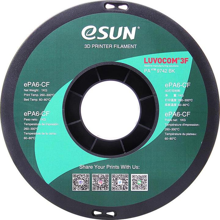 Image du produit eSUN ePAHT-CF Nylon Fibre de Carbone Filament 1.75mm 0.75Kg (Nylon, 1.75 mm, 750 g, Noir)