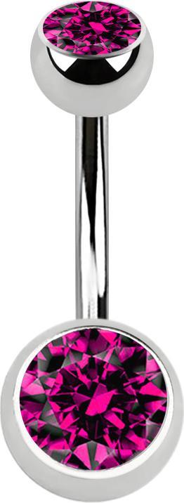 Star Piercing Banane silber mit zwei Kugeln Kristall fuchsia (Chirurgenstahl 316L)