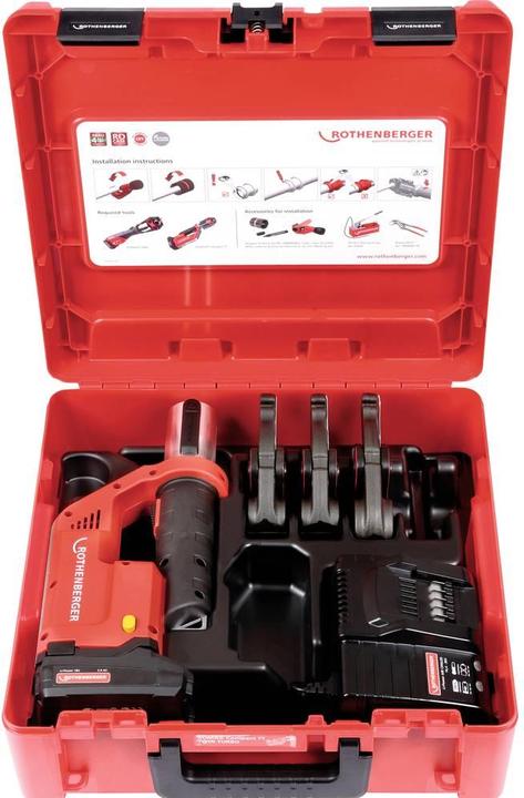 Produktbild Rothenberger ROMAX Compact TT 18V Akku Pressmaschine + 1x Akku 2,0Ah + Ladegerät + Pressbackenset + (390 mm)
