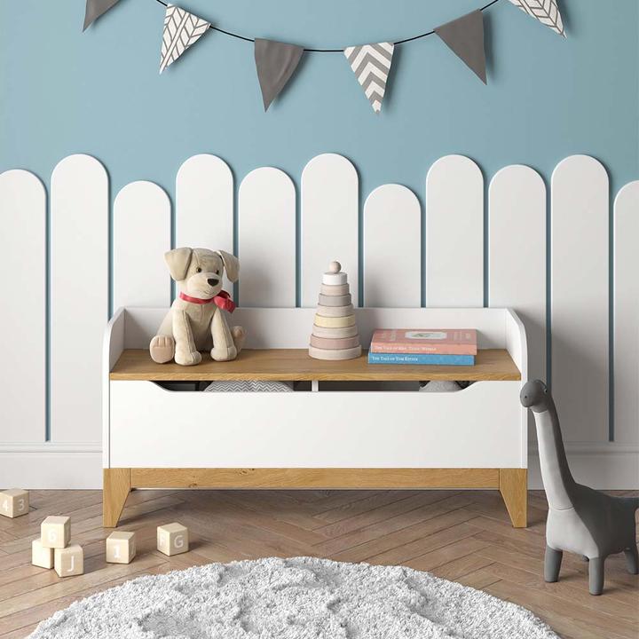 Actual product image VitaliSpa Spielzeugtruhe Malia, Weiss/Eiche, 107.2 x 50 cm mit Sitzbank