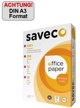 Produktbild Saveco Kopierpapier weiss A3 80g ISO 70 Recyclingpapier Orange 500Bl./Pack (80 g/m², 500 x, A3)