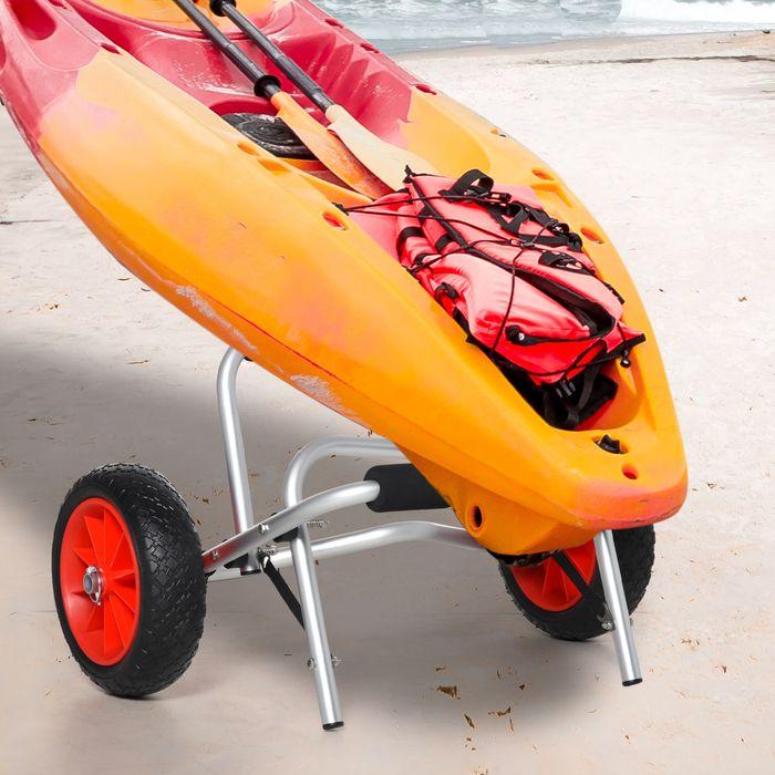 Actual product image Swisshandel24 Aluminium canoe trolley Kayak trolley Surf trolley foldable with strap Synthetic leather wheels