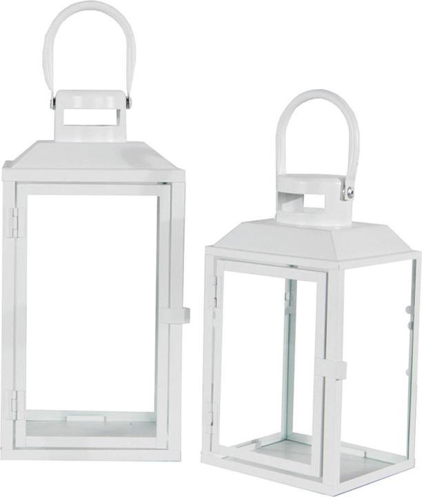 Mojawo 2er Gartenlaternen Laternen Metall Windlicht Weiss H24/33cm (14 x 13 x 24 cm, 2 x)