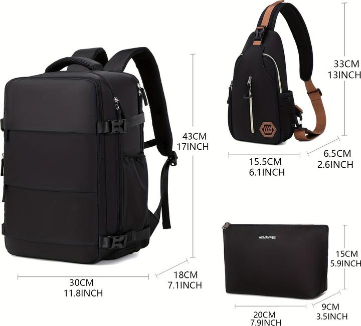 Image du produit PhoneLook Sac à dos de voyage pour avion avec compartiment ordinateur portable et chaussures et port USB
