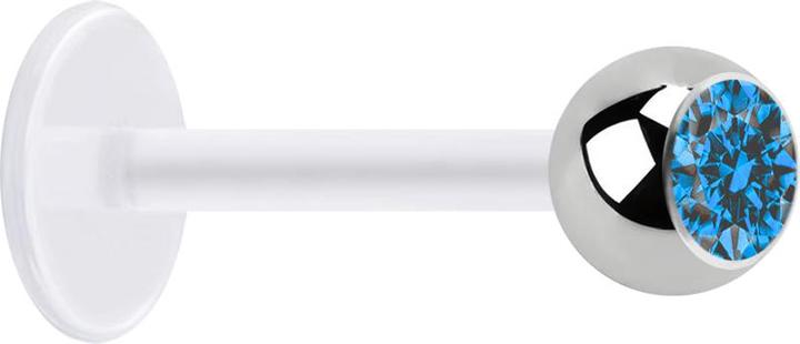 Actual product image Star Piercing Micro Labret transparent with ball silver and crystal light blue (without brass, Surgical steel 316L, Bioflex)