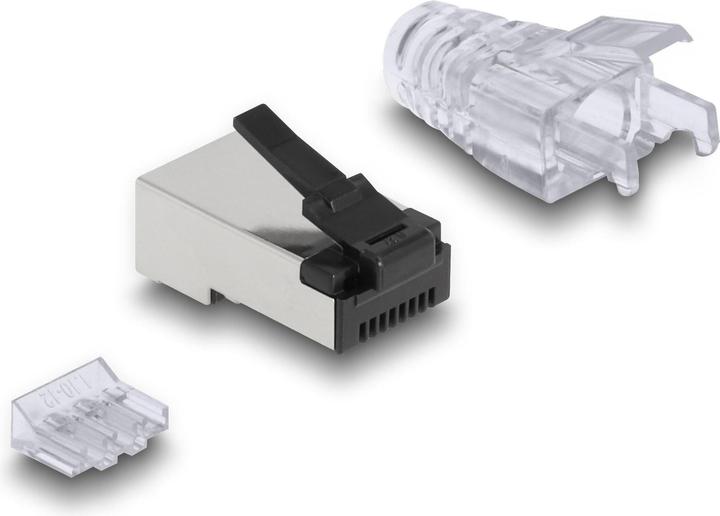 Actual product image Delock RJ45 modular plug with robust snap-in lug Cat.6 and bend protection sleeve 50pcs set