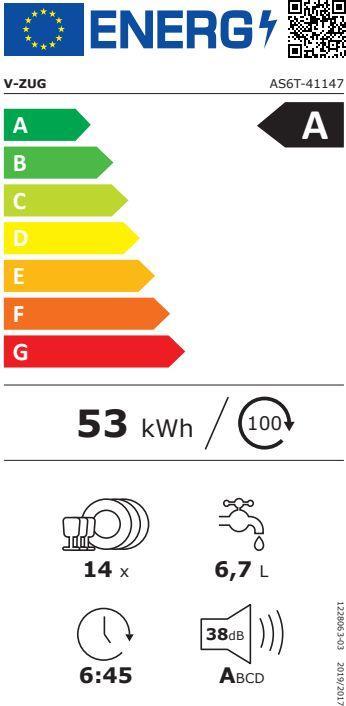 Label énergétique V-Zug Lave-vaisselle AdoraVaisselle V6000 VGB