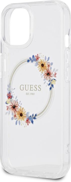 Productafbeelding Guess GUHMP15SHFWFCT iPhone 15 / 14 / 13 6,1" transparante hardcase IML Bloemen Krans MagSafe (Apple iPhone 15)