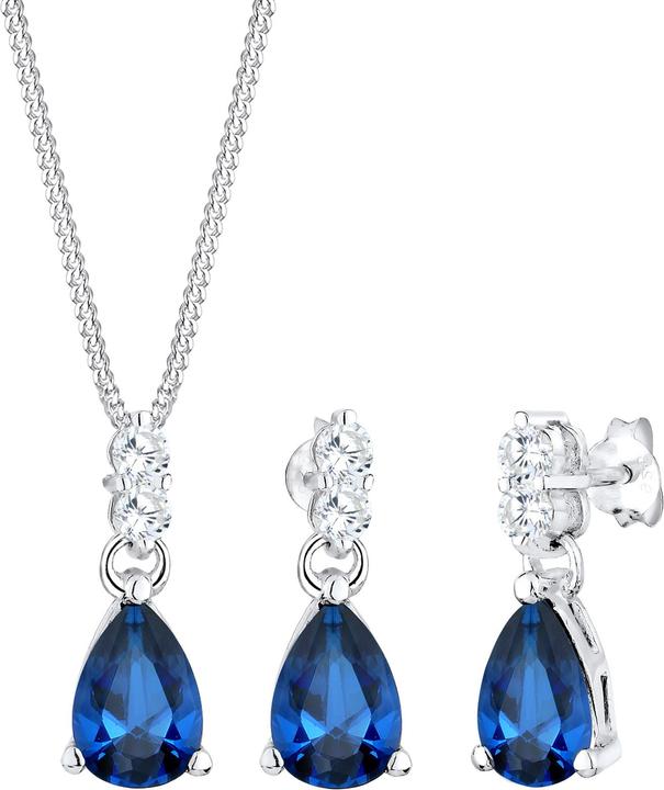 Elli PREMIUM Schmuckset Kette Ohrhänger Syn. Saphir Zirkonia 925 Silber (Synthetischer Saphir, Zirkonia, 925er Sterling Silber)