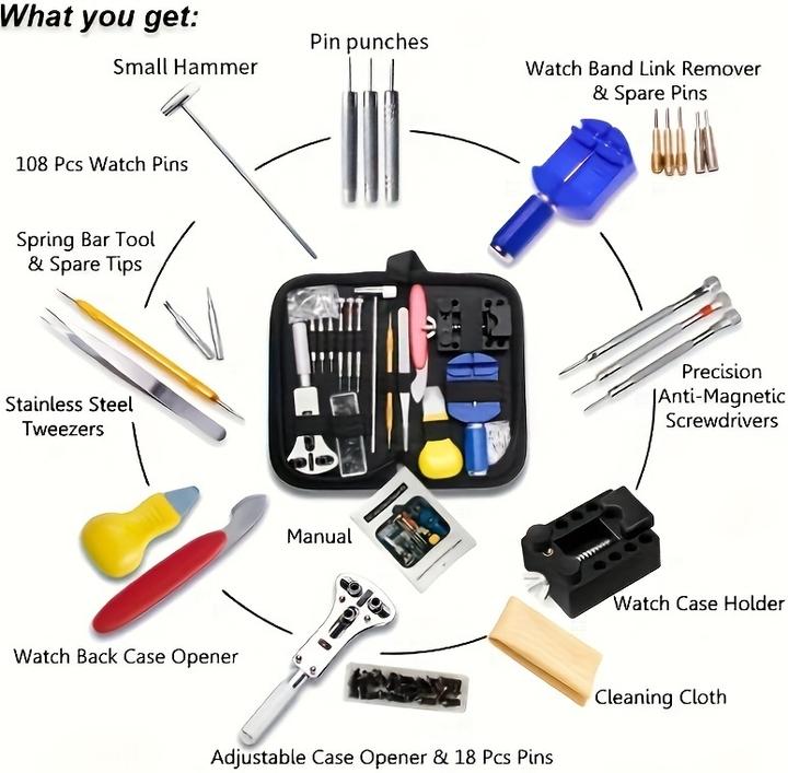 Immagine prodotto PhoneLook Uhren Reparatur Werkzeug Set (147 Teile) Komplettes Uhrenmacher Kit