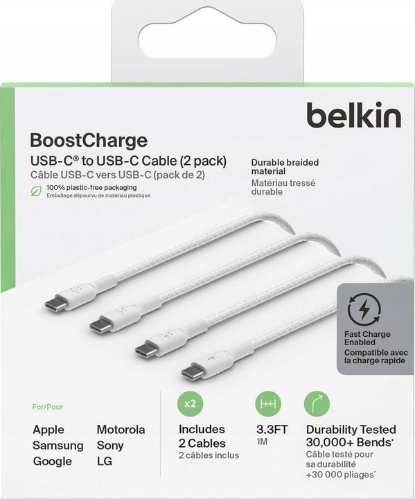 Immagine prodotto Belkin USB-C a USB-C PVC Bianco 1m Confezione doppia (1 m, USB 2.0)