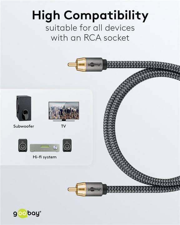 Immagine prodotto Goobay Cavo RCA mono, 2 m, grigio pelle di squalo (2 m, Cinch)