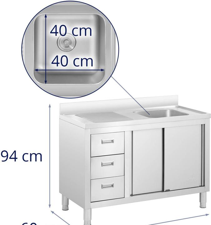 Produktbild Royal Catering Spülenschrank Spülenunterschrank Spülschrank Edelstahl Becken: 400x400x300 mm (Spülbecken Zubehör, 30 cm, 60 cm)
