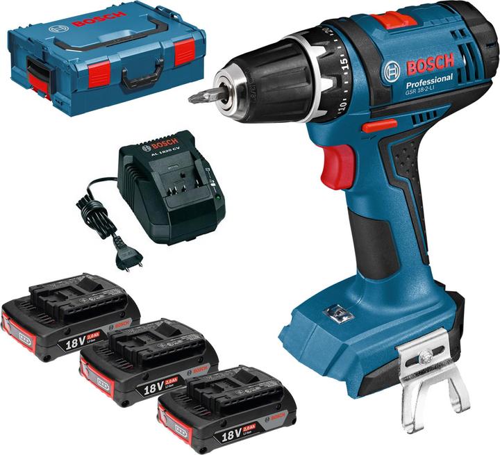 Bosch Professional GSR 18-2-LI Set, 3 Akkus inkl. L-Boxx (Akkubetrieb)