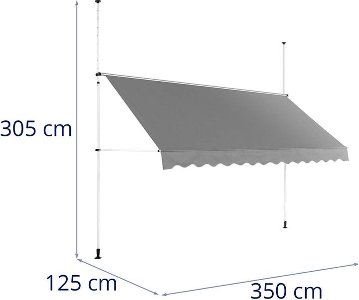 Produktbild Uniprodo Klemmmarkise Balkon / Terrasse 2 - 3,1 m 350 x 120 cm anthrazitgrau / weiss (1.25 m)