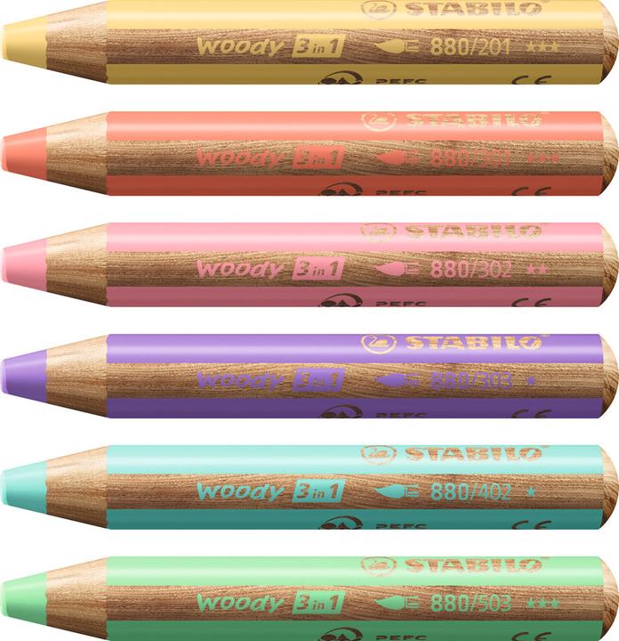 Produktbild STABILO woody 3 in 1 Buntstift mit Spitzer und Pinsel (Pastellfarben, 18 x)