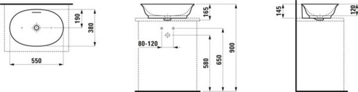 Immagine prodotto Laufen Lavabo The New Classic, ovale, senza foro per rubinetto, con sfioratore, 550x380 mm, H812853 (380 mm, 550 mm)