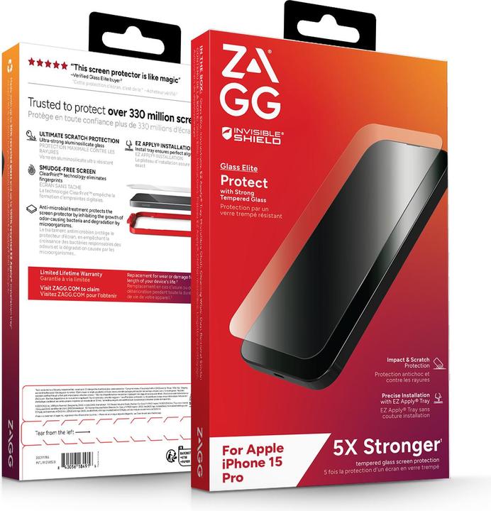 Actual product image Zagg Invisibleshield Glass Elite Am (1 Piece, Apple iPhone 15 Pro)