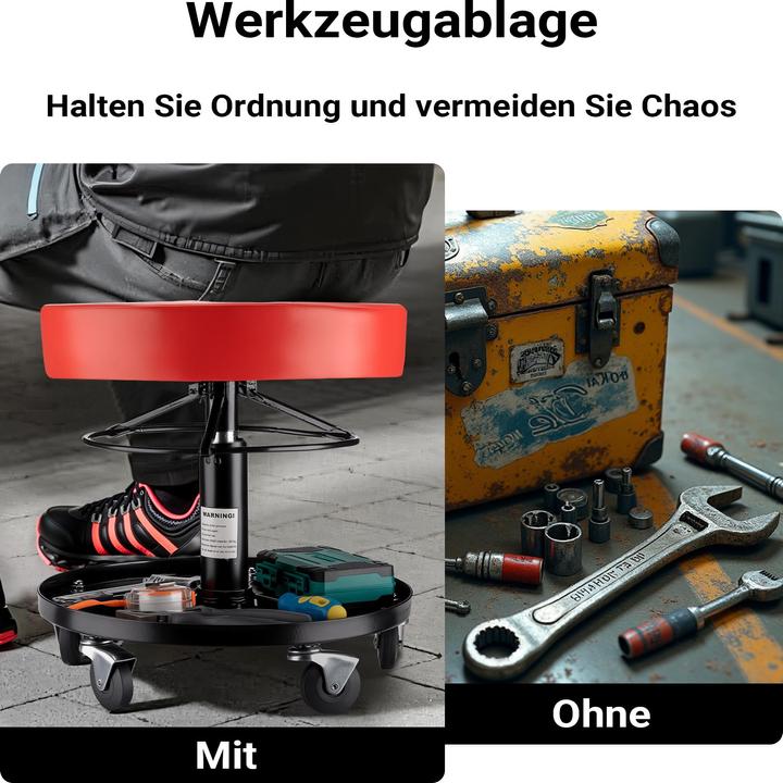 Actual product image Wiltec XPOtool Rollhocker höhenverstellbar 40,5-53,5cm Drehhocker bis 150kg Hocker (150 kg)