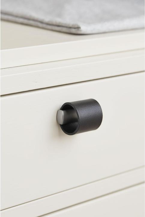 Produktbild Furnipart Möbelknopf Möbelknauf Drum LA 32, Breite 40mm, Leder/ZN schwarz/Edelstahl Effekt