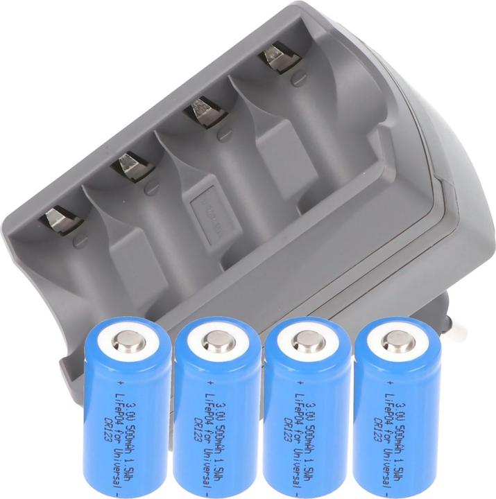 Actual product image AccuCell CR123 Ladegerät (4 pcs., CR123A, 500 mAh, Battery + charger)