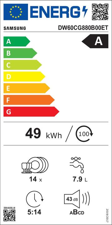 Etichetta energetica Samsung DW60CG880B00 Lavastoviglie da Incasso a Scomparsa