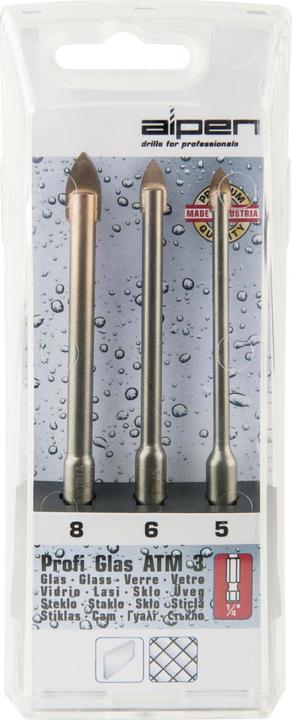 Actual product image Alpen Set with 3 pieces. Glass drill with ATM-3 professional glass widia plate (6 mm, 5 mm, 8 mm)