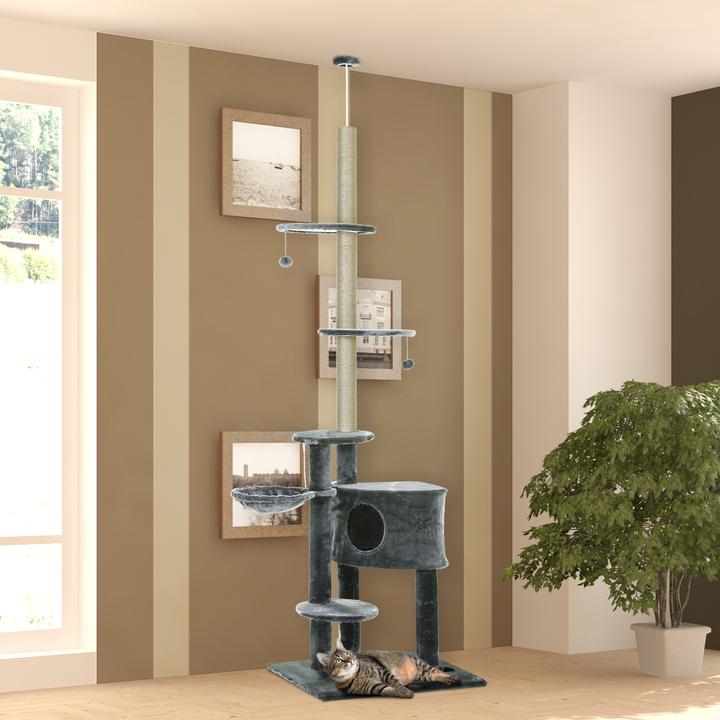 Immagine prodotto PawHut Albero per gatti con grotta (260 cm, Grigio scuro)
