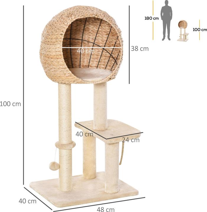 Produktbild PawHut Kratzbaum mit Höhle (100 cm, Beige)