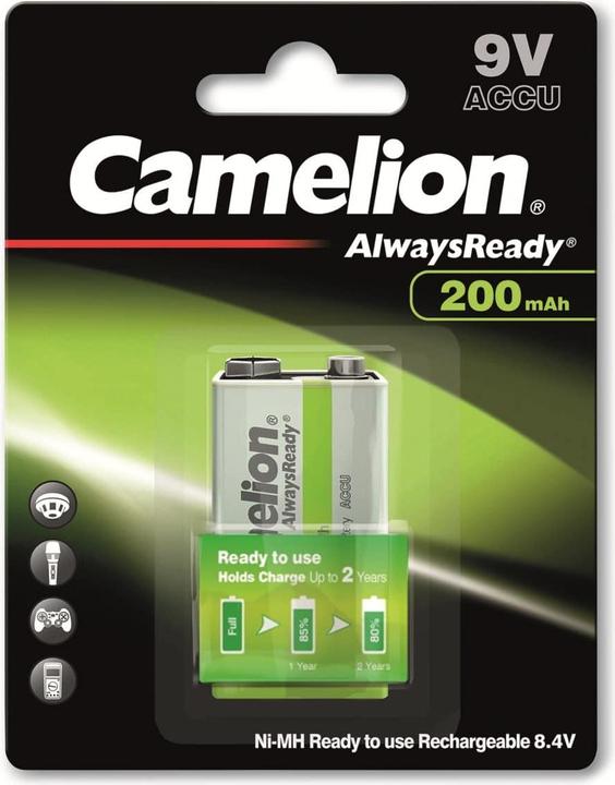 Immagine prodotto Camelion AlwaysReady NH-9V200AR-BP1 - Batteria 9V - NiMH - (ricaricabile) (1 pz., 9V Block, 200 mAh)