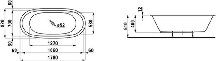 Produktbild Laufen Il Bagno Alessi One Badewanne Einbauversion, Whirlsystem, 1780x820x460mm, mit Beleuchtung, H2 (240 l, 183 cm, 87 cm)
