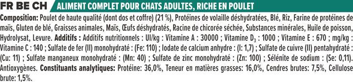 Valeurs nutritives et ingrédients Pro Plan Poulet et riz (Adulte, 1 pcs, 3000 g)