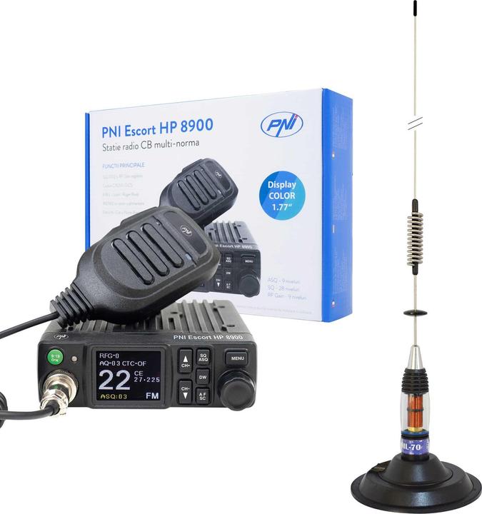 Produktbild PNI CB Escort HP 8900 ASQ-Funkpaket, 12–24 V + CB ML70-Antenne, 70 cm mit Magnetfuss 145 mm im Li