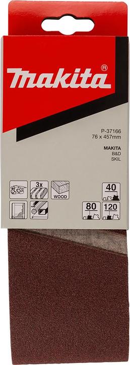 Immagine prodotto Makita P-37166 Set di nastri abrasivi 76x457 mm (40, 80, 120)