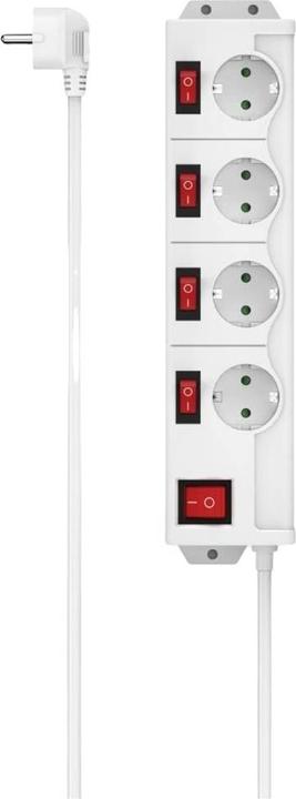Actual product image Hama Power strip, 4-way, 90°, individually switchable, wall-mounted, 1.4 m, white (4 x, CEE 7/3, 1.40 m)