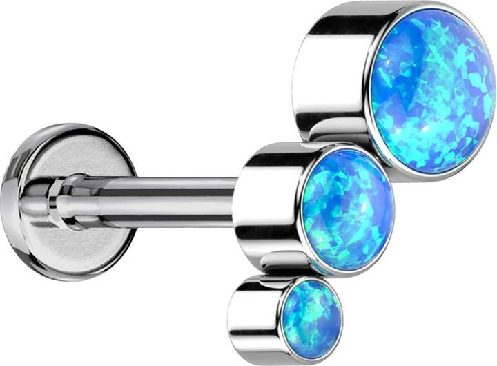 Star Piercing Micro Labret Innengewinde silber absteigend drei Opale blau (ohne Messing, Titan G23)