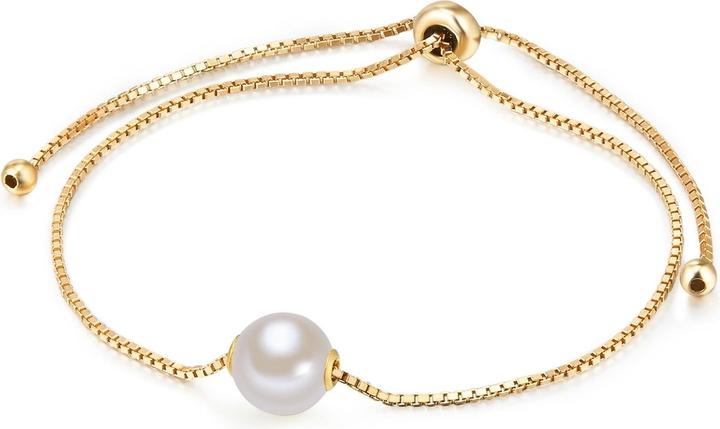 Valero Pearls Damen Sterling Silber Süsswasser-Zuchtperle gelbgold 14,0 - 22,0 cm, flexibel einstellbar - 10886 (22 cm, Sterling Silber)