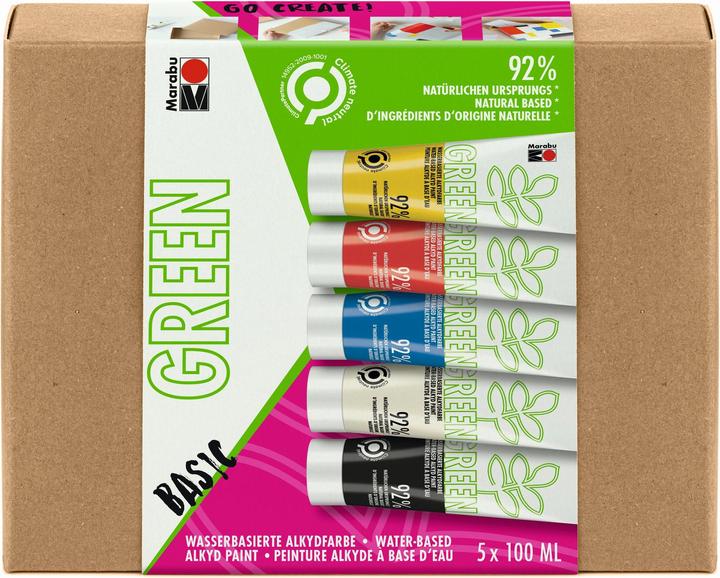 Actual product image Marabu Craft Paint Alkyd Paint Green Set Basic, 5 x 100 ml (Multinational, 100 ml)
