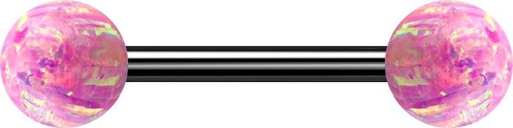 Actual product image Star Piercing Barbell black with two balls opal pink (without brass, Surgical steel 316L)