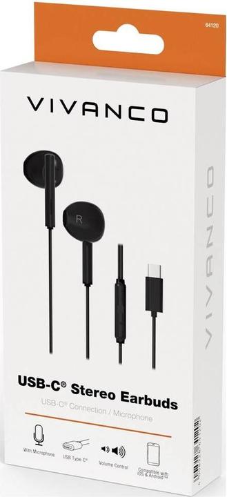 Produktbild Vivanco USB-C Capsule In-Ear Stereo Headset, schwarz, kabelgebunden inkl. Fernbedienung (Kabelgebunden)