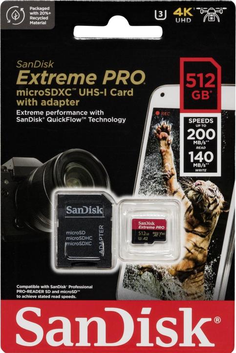 Actual product image SanDisk Extreme PRO UHS-I V30 (512 GB, microSDXC, U3, UHS-I)
