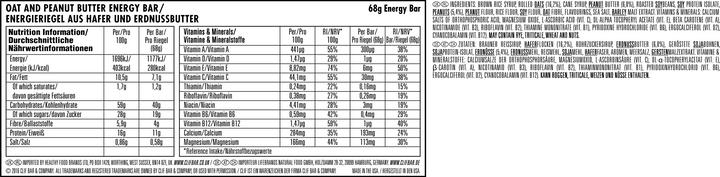 Nährwerte und Zutaten Clif Bar Energy Riegel (Erdnuss, 12 Stk., 816 g)