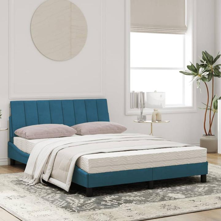 Actual product image VidaXL Bed Upholstered bed Bed frame Single bed with mattress Blue 100x200cm Velvet (100 x 200 cm)