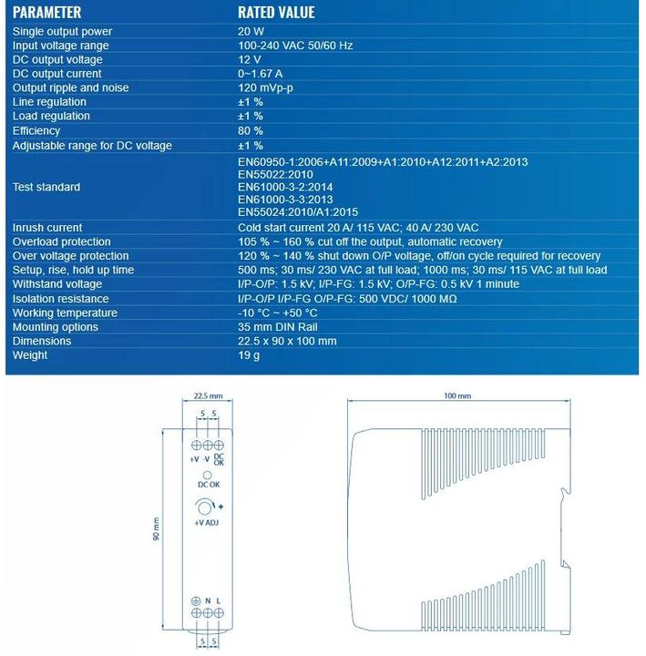 Actual product image Teltonika Din Rail Power Supply (Power supply)