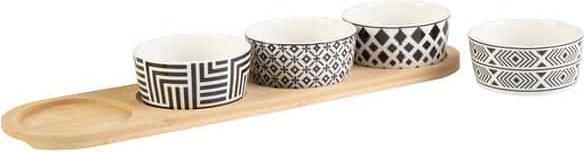 Excellent Houseware Bamboo tray with 4 ceramic bowls