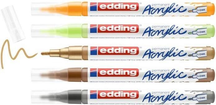 Produktbild Edding Acrylmarker (Gelb, Schwarz, Rot, Blau, Weiss, 2 mm, 5 x)