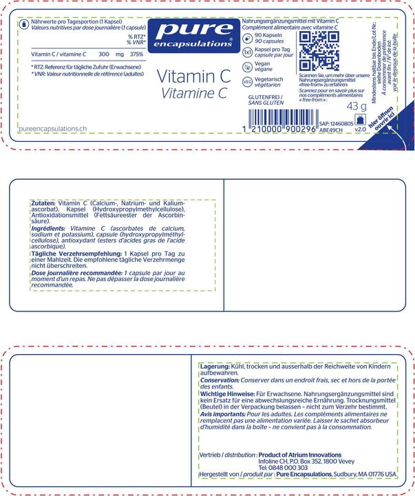 Nährwerte und Zutaten Pure encapsulations Vitamin C (90 Stück, Kapseln, 58 g)