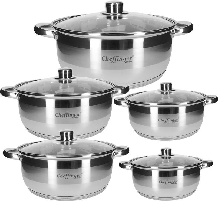 Produktbild Cheffinger 5er-Set Kochtöpfe 20/24/26/28/30 cm (30 cm, Römertopf, Edelstahl)